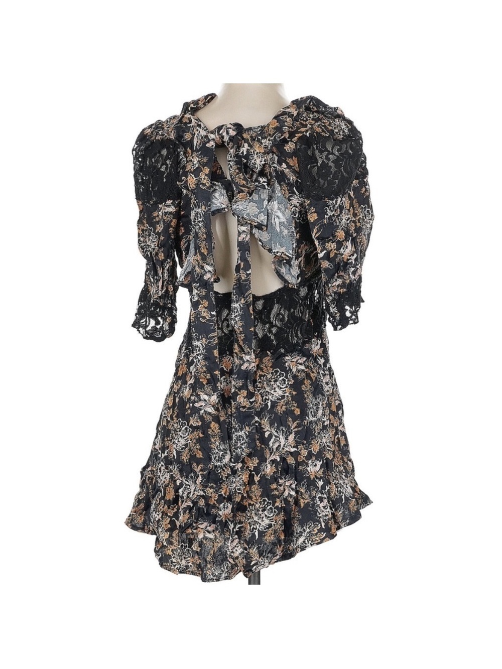 Free People Lucie Mini Dress Black Floral Lace Open Back Boho Size 2 NWT - Picture 5 of 12